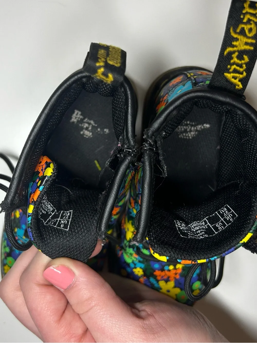 Dr. Martens Kids Floral Combat Boots - Black with Multi-Color Flowers